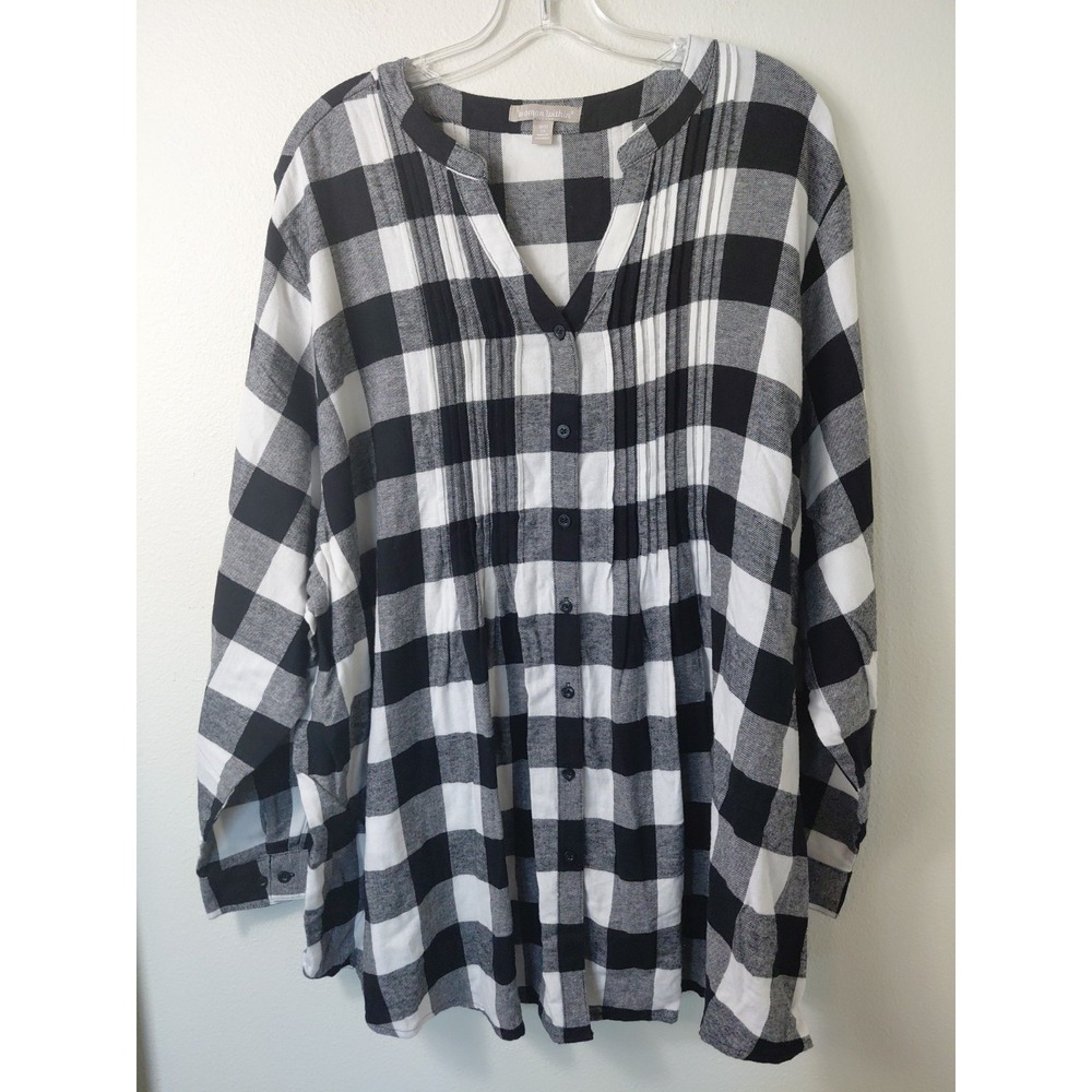 Woman Within Gingham Check Prairie TopSize 3X Peasant Farmhouse 100% cotton NWOT